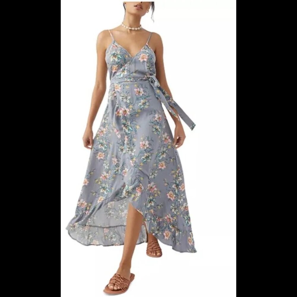 O’Neill Floral Wrap Midi Dress Size Large Blue Boho NWOT